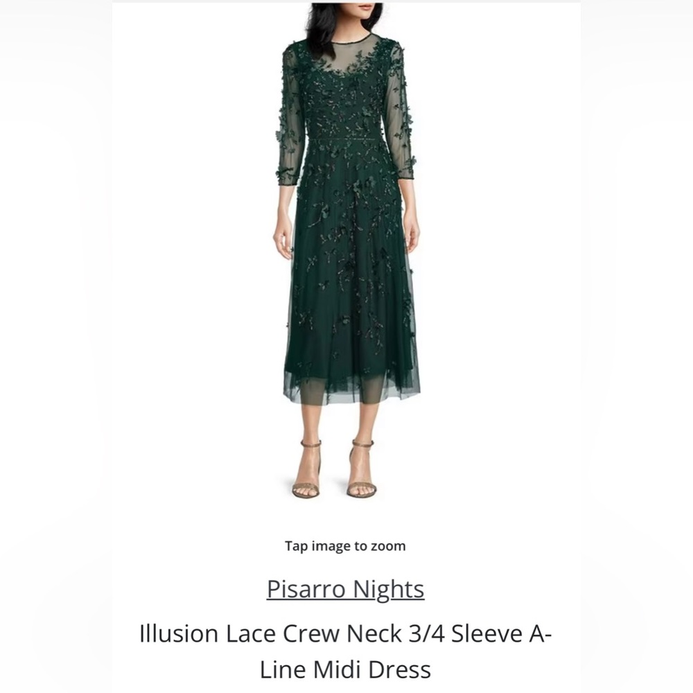 Pizarro Nights Illusion Lace Crew Neck 3/4 Sleeve A-Line Midi Dress